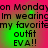 Pixelated text on a pink and green gradient background with repeated phrases about wearing an outfit.