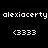 Pixelated text and symbols repeat in two horizontal on a black background, with white characters forming the phrase 'alexiacerty' above three instances of '(333)' per