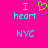 A bright pink background displays cyan text reading "I heart NYC" with a green pixelated heart symbol replacing the word "heart" in one view.