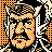 Pixelated 48x48 static icon featuring a stylized orange and black face with exaggerated features against a checkered background.