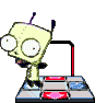Animated sequence of a green cartoon character with large white eyes and antennae performing various poses on a platform.
