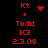 Red pixel text and symbols on black background with two animation states showing heart or starburst next to 'Kt' above '+' symbol.
