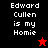Pixelated text 'Edward Cullen is my Homie' on split black and red backgrounds with a red star and black star icon.