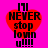 A bright pink background features four identical red heart shapes with black text reading "I'll NEVER stop lovin u!!!!" in a pixelated font.