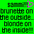 Green background with black pixelated text repeating 'sammi!!!' and phrases about hair colors, plus a pink heart symbol.