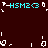 Pixelated cyan text 'HSM2©' appears in four positions on a dark brown background, surrounded by scattered white pixel fragments.