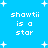 Pixelated blue background with white stars and repeated text "shawti is a star" in four quadrants.