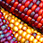 A pixelated static image with a dense composition of warm red and orange hues forming an abstract pattern against darker background tones.