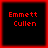 Four identical square arranged in a , each containing red pixelated text "Emmett Cullen" on a black background with a red border
