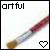 A 50x50 pixel animated contact sheet showing two frames of a buddy icon with "artful" text, a paintbrush graphic, and a heart symbol that changes from hollow to solid black.