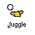 Pixelated yellow genie lamp with white ball above it, labeled 'Juggle' in black text on gray background.
