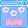 Pixelated blue background with pink 'dollz' text and floating star shapes in a
