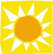 A static pixelated sun icon with a yellow background, orange circular center, and white triangular rays extending outward in a radial pattern.