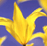 A static pixelated image of a yellow flower with five petals against a blue background.