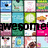 small square icons with various designs including cartoon characters, text overlays, and abstract patterns in multiple colors