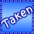 Two side-by-side animated frames of a blue buddy icon with white pixelated text reading "Taken" on a gradient background, bordered by dotted lines.