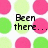 Pixelated icon with pink and green polka dots background, black text reading 'Been there... Done that... Got the T-shirt Sold it On Ebay' in four sections.