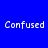 Four identical pixelated 'Confused' text icons arranged in a on blue backgrounds with varying purple gradients