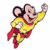 A pixelated cartoon mouse in a yellow and red superhero costume flying with one arm raised against a white background, next to green text reading "Original Icons .com" on a dark green background.