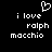 Pixelated white text and heart symbol on black background, two identical side-by-side layouts with 'i love ralph macchio' text and heart above left layout.