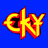 Pixelated yellow and red stylized text logo on solid blue background with no visible animation or additional elements.