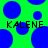 Green background with scattered blue circles and two instances of the text KALENE in black pixelated font.