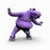 Animated purple cartoon character in dynamic pose with arms outstretched and legs apart on white background.