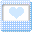 Pixelated light blue heart on white background with brown text fragments forming 'living room' and musical notes, set against light blue checkered border.