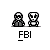 Animated contact sheet of 18 pixel-art frames showing FBI agents reacting to an alien, with speech bubbles and changing poses across frames.
