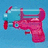 Pixelated image of a pink and cyan toy gun with red accents on left, blue background on right displaying 'bang.' in magenta text.