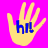 Yellow hand with blue 'hr!' text on pink background, three identical frames showing static image.