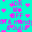 Pixelated cyan background with pink text and heart symbols repeating in a pattern