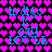 Blue text reading "indigo is out! LOVEE" on a heart-patterned background with two color variations.