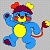 A pixelated cartoon character with blue body and yellow belly stands on a gray background next to green text reading "Original Icons .com" on dark green.