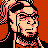 Pixelated 48x48 static icon of a character with black hair, glasses, and beard against an orange background, rendered in red/black/peach tones.