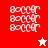 Pixelated red and pink background with repeating white 'BOOM' text , two star icons in corners, one white on red, one red on white