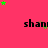 A bright pink background features repeated black text 'shani' with scattered green and brown stars, some of which move across the frame.