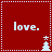 Red background with white dotted border, four identical each containing 'love.' text and a small tree icon