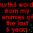 Red pixelated text on black background repeats 'murtful word' from enemies of the last 5 years with green dots appearing and disappearing in sequence.