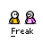 Animated contact sheet of 25 pixel art frames showing two stick figures interacting with changing poses, expressions, and text bubbles on a gray background.