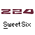 A static image shows a red car with white smoke effects on a gray background, labeled 'SweetSix' in black text below.