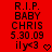 Red background with black pixelated text reading R.I.P. BABY CHRIS 5.30.09 ily<3 and a small heart symbol.