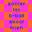 Static pixel art with alternating orange and pink diamond shapes, displaying blue text words in two