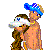 Pixelated cartoon-style image of two figures in a close embrace, with text below reading THUG LUVIN.