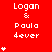 Red background with white text "Logan & Paula 4ever" repeated across three , each containing a vertical stack of heart symbols increasing from one to five hearts
