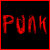 Red pixelated text on black background with red border, displaying 'PUNK IS NOT DEAD' across four in a