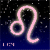 Animated contact sheet of six frames showing a Leo zodiac sign icon with glowing neon outlines in pink and white against starry backgrounds, alternating between blue and black gradients.
