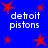 Blue background with red star shapes and white text reading 'detroit pistons' in four quadrants.