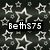 Dark background with white star outlines and small circles, featuring text overlays reading 'Beth375', 'is a...', and 'popstar!' in white pixelated font.