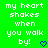 Green background with white pixelated text reading 'my heart shakes when you walk by!' and two blue pixelated hearts at the bottom right of each text block.